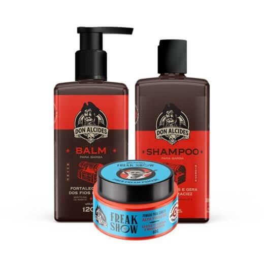 Kit Shampoo Balm para Barba e Pomada para Cabelo Don Alcides