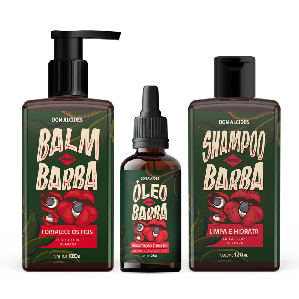 Kit Shampoo + Balm + Óleo para Barba Don Alcides Guaraná